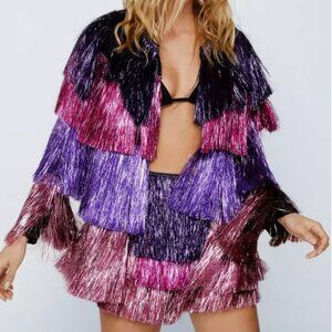 Nasty Gal Multicolor Fringe Jacket
